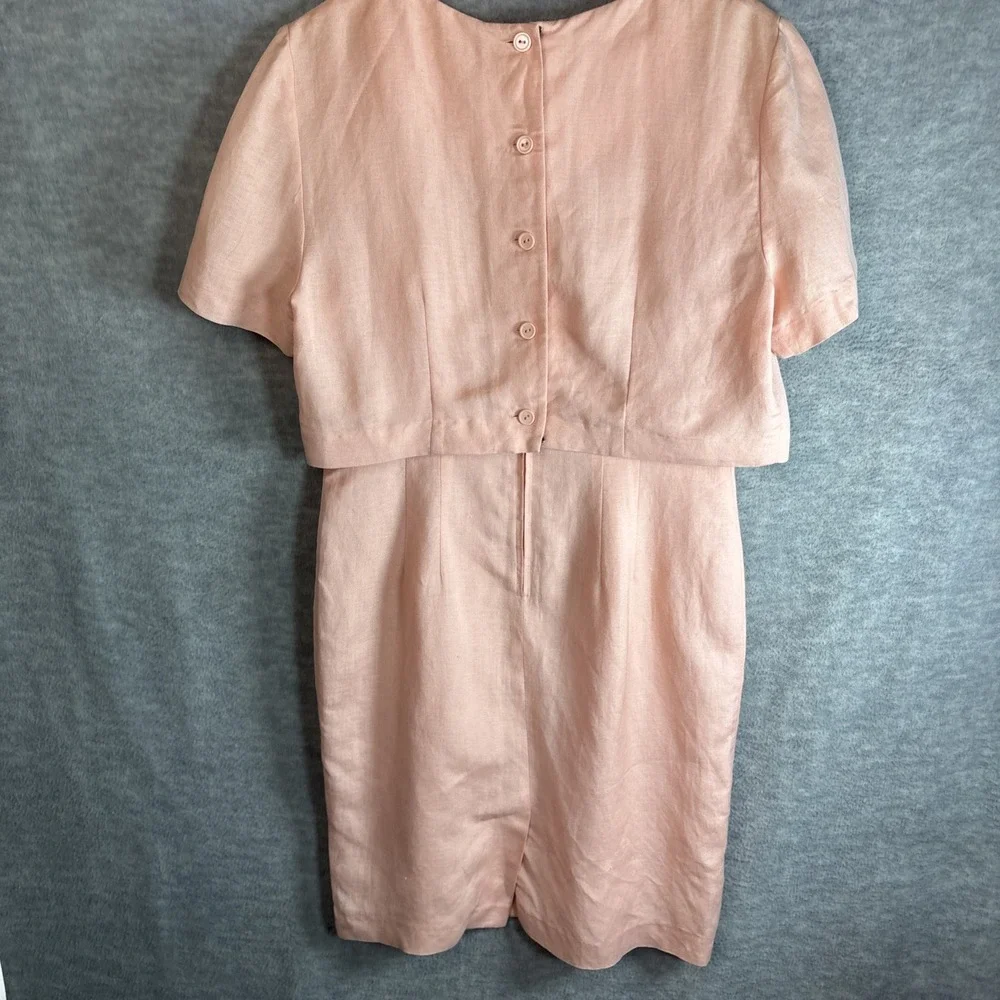 Vintage‎ Plaza South Petites Dress Set Size 10 Peach Linen Rayon Soutache 90s